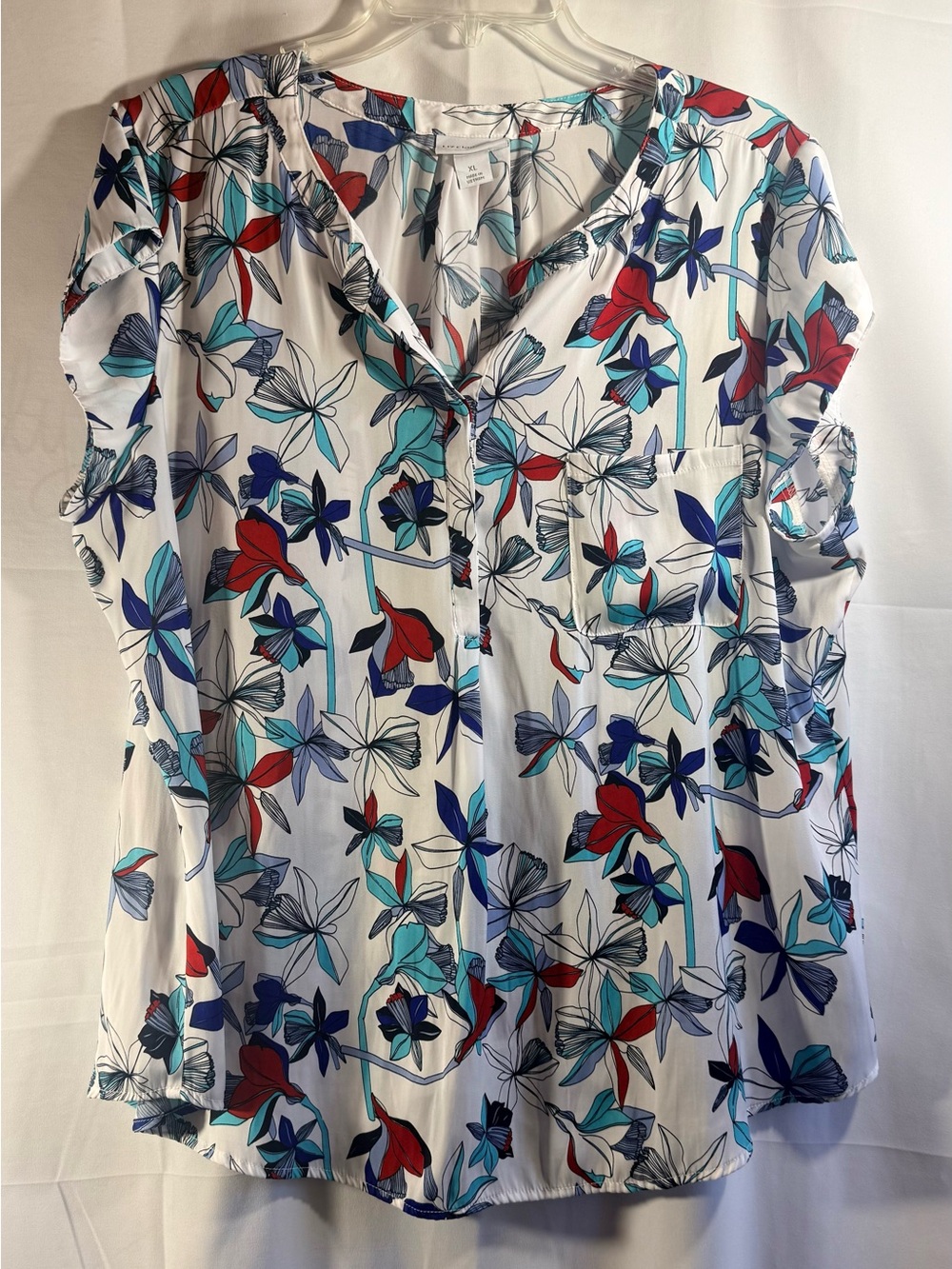 Liz Claiborne Floral Print V-Neck Blouse Size XL